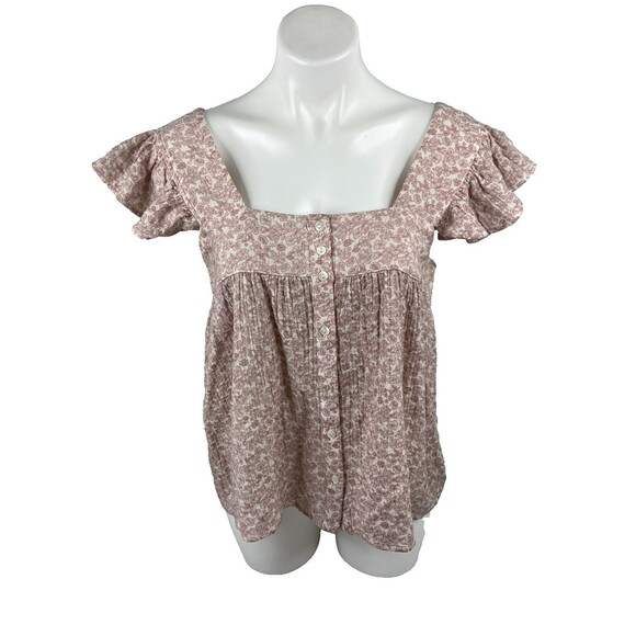 Entro Women Large Suzie Top Ruffle Sleeve Square Neck Floral Pattern NWT - Picture 1 of 9